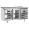 Stół chłodniczy piekarniczy Premium PLUS – przelotowy – 1618 x 800 mm – z 4 drzwiami szklanymi – z blatem granitowym