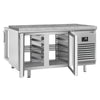 Stół chłodniczy piekarniczy Premium PLUS – przelotowy – 1618 x 800 mm – z 4 drzwiami szklanymi – z blatem granitowym