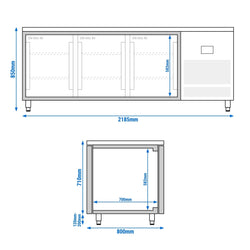 Stół chłodniczy piekarniczy Premium PLUS - 2185x800 mm - z dwustronnymi drzwiami