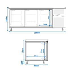 Stół chłodniczy piekarniczy PREMIUM - 2000x800mm - z 3 drzwiami