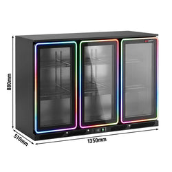 Lodówka barowa – 1350 mm – 320 litrów – z 3 szklanymi drzwiami skrzydłowymi z podświetleniem LED