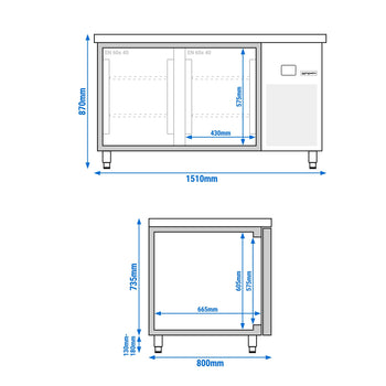 Stół chłodniczy piekarniczy PREMIUM - 1550x800mm - z 2 drzwiami
