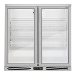 Chłodziarka barowa podblatowa na napoje - 900mm - 220L - z 2 przeszklonymi drzwiami na zawiasach - Szara
