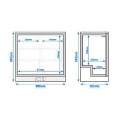 Chłodziarka barowa - 900 mm - 220 litrów - z 2 szklanymi drzwiami na zawiasach - zewnętrzna & wewnętrzna czarna