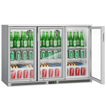 Chłodziarka barowa - 1330 mm - 320 litrów - z 3 szklanymi drzwiami na zawiasach - Szara - Prime Gastro