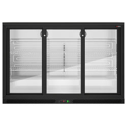 Chłodziarka barowa podblatowa na napoje - 1350mm - 320L - z 3 przeszklonymi drzwiami przesuwnymi - Czarna