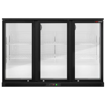Chłodziarka barowa - 1330 mm - 320 litrów - z 3 szklanymi drzwiami na zawiasach - czarna - Prime Gastro