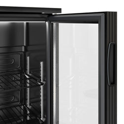 Chłodziarka barowa - 900 mm - 220 litrów - z 2 szklanymi drzwiami na zawiasach - zewnętrzna & wewnętrzna czarna