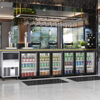 Chłodziarka barowa - 1330 mm - 320 litrów - z 3 szklanymi drzwiami na zawiasach - czarna - Prime Gastro