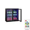 Chłodziarka barowa – 900 mm – 220 L – z 2 drzwiami szklanymi skrzydłowymi i oświetleniem LED RGB – czarna na zewnątrz i wewnątrz