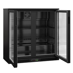 Bar Cooler - 900mm - 220 Litres - With LED Lighting & 2 Hinged Doors - Outer & Inner Black