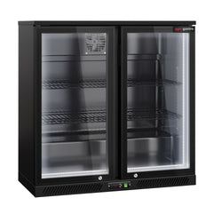 Bar Cooler - 900mm - 220 Litres - With LED Lighting & 2 Hinged Doors - Outer & Inner Black