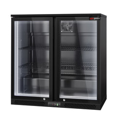 Bar Cooler - 900mm - 220 Litres - With LED Lighting & 2 Hinged Doors - Outer & Inner Black