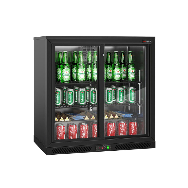 Chłodziarka barowa - 900 mm - 220 litrów - 2 szklane drzwi przesuwne - Czarna na zewnątrz & wewnątrz