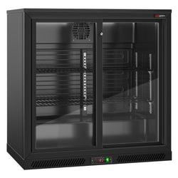 Chłodziarka barowa podblatowa na napoje - 900mm - 220L - z 2 przeszklonymi drzwiami przesuwnymi - Czarna