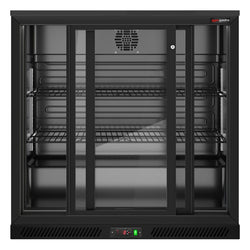 Chłodziarka barowa podblatowa na napoje - 900mm - 220L - z 2 przeszklonymi drzwiami przesuwnymi - Czarna