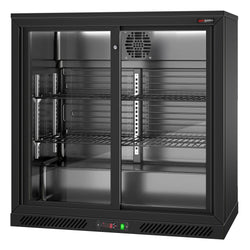Chłodziarka barowa podblatowa na napoje - 900mm - 220L - z 2 przeszklonymi drzwiami przesuwnymi - Czarna