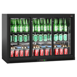 Chłodziarka barowa - 1330mm - 320 litrów - 3 szklane drzwi przesuwne - Czarna na zewnątrz & wewnątrz