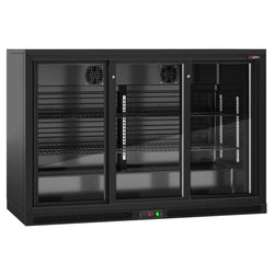 Chłodziarka barowa - 1330mm - 320 litrów - 3 szklane drzwi przesuwne - Czarna na zewnątrz & wewnątrz