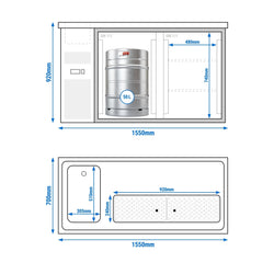 Profesjonalna stacja barmańska PREMIUM PLUS - 1550x700mm - 2 Drzwi - z komorą zlewową po lewej