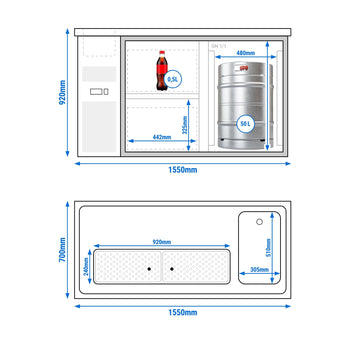 Barowy stół chłodniczy Premium PLUS - 1550x700 mm - 1 drzwi & 2 szuflady - Prime Gastro