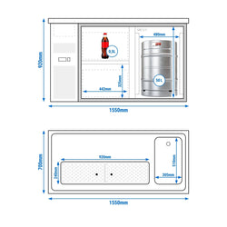 Profesjonalna stacja barmańska PREMIUM PLUS - 1550x700mm - 1 Drzwi & 2 Szuflady