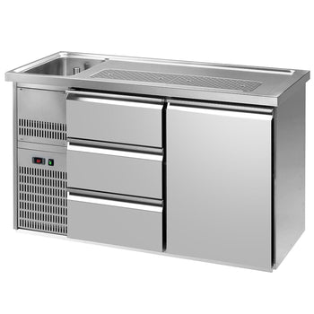 Barowy stół chłodniczy Premium PLUS - 1550x700 mm - 1 drzwi & 3 szuflady - Prime Gastro