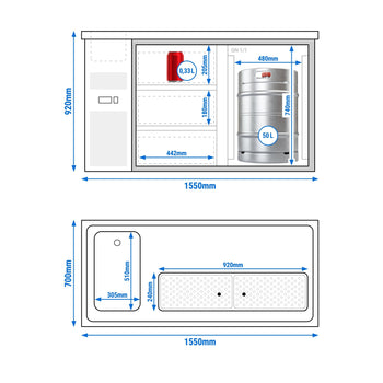 Barowy stół chłodniczy Premium PLUS - 1550x700 mm - 1 drzwi & 3 szuflady - Prime Gastro