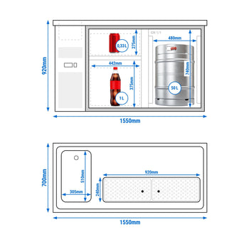 Barowy stół chłodniczy PREMIUM PLUS - 1550x700 mm - 1 drzwi & 2 szuflady - Prime Gastro