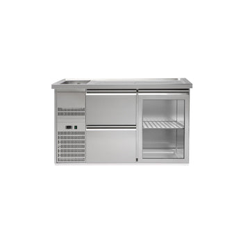Barowy stół chłodniczy Premium PLUS - 1550x700 mm - 1 szklane drzwi & 2 szuflady