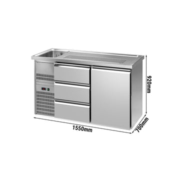 Barowy stół chłodniczy Premium PLUS - 1550x700 mm - 1 drzwi & 3 szuflady - Prime Gastro