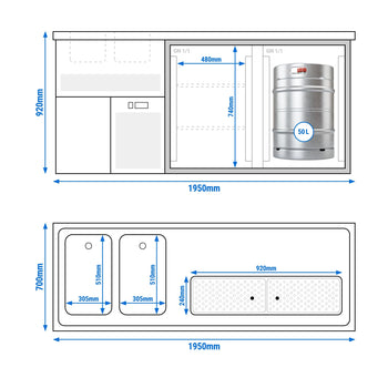 Barowy stół chłodniczy PREMIUM PLUS - 1950x700mm - 2 drzwi - Prime Gastro