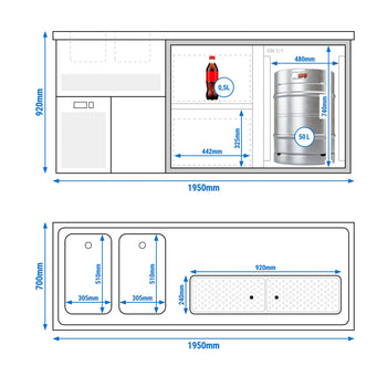 Barowy stół chłodniczy Premium PLUS - 1950x700mm - 1 drzwi & 2 szuflady - Prime Gastro