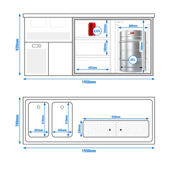 Barowy stół chłodniczy Premium PLUS - 1950x700 mm - 1 drzwi & 3 szuflady - Prime Gastro