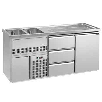 Barowy stół chłodniczy Premium PLUS - 1950x700 mm - 1 drzwi & 3 szuflady - Prime Gastro