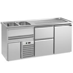 Profesjonalna stacja barmańska PREMIUM PLUS - 1950x700mm - 1 Drzwi & 2 Szuflady - z 2 zlewami po lewej stronie