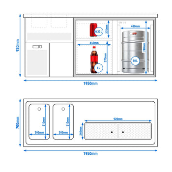Barowy stół chłodniczy PREMIUM PLUS - 1950x700 mm - 1 drzwi & 2 szuflady - Prime Gastro
