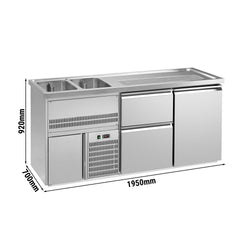 Profesjonalna stacja barmańska PREMIUM PLUS - 1950x700mm - 1 Drzwi & 2 Szuflady - z 2 zlewami po lewej stronie