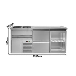 Barowy stół chłodniczy PREMIUM PLUS - 1950x700 mm - 1 szklane drzwi & 2 szuflady