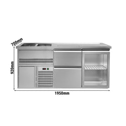 Barowy stół chłodniczy PREMIUM PLUS - 1950x700 mm - 1 szklane drzwi & 2 szuflady