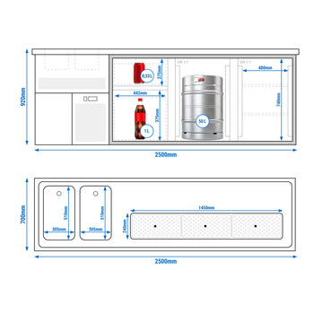 Barowy stół chłodniczy PREMIUM PLUS - 2500x700mm - 2 drzwi & 2 szuflady - Prime Gastro