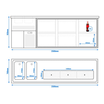 Barowy stół chłodniczy Premium PLUS - 2500x700mm - 6 szuflad - Prime Gastro