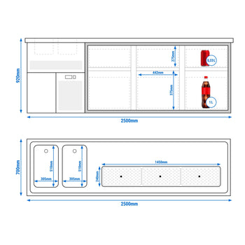 Barowy stół chłodniczy PREMIUM PLUS - 2500x700mm - 6 szuflad - Prime Gastro