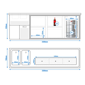 Barowy stół chłodniczy Premium PLUS - 2500x700mm - 1 drzwi & 4 szuflady - Prime Gastro