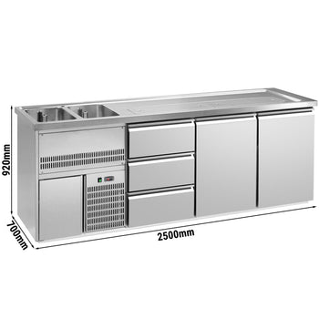 Barowy stół chłodniczy PREMIUM PLUS - 2500x700 mm - 2 drzwi & 3 szuflady - Prime Gastro