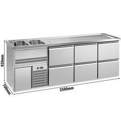 Lada barmańska PREMIUM PLUS - 2500x700mm - 6 Szuflad - z 2 zlewami po lewej stronie