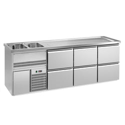 Lada barmańska PREMIUM PLUS - 2500x700mm - 6 Szuflad - z 2 zlewami po lewej stronie