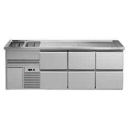 Lada barmańska PREMIUM PLUS - 2500x700mm - 6 Szuflad - z 2 zlewami po lewej stronie