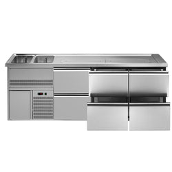 Lada barmańska PREMIUM PLUS - 2500x700mm - 6 Szuflad - z 2 zlewami po lewej stronie