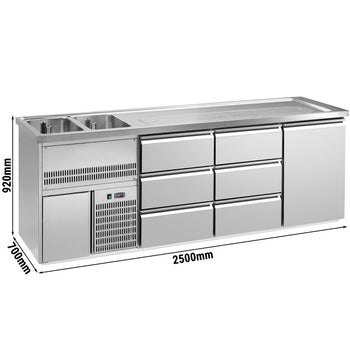 Barowy stół chłodniczy PREMIUM PLUS - 2500x700mm - 1 drzwi & 6 szuflad - Prime Gastro